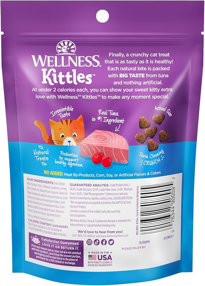 Wellness Kittles Natural Grain Free Cat Treats, Tuna & Cranberries, 6-Ounce Bag WellnessNaturalPetFood
