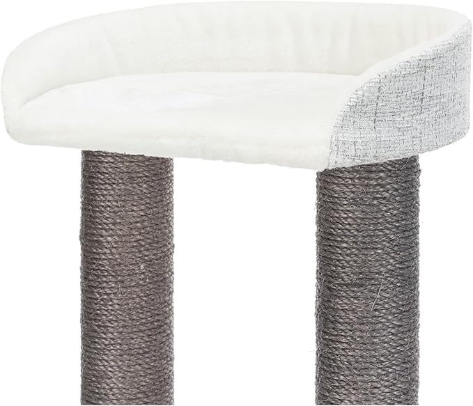 TRIXIE Pilar Cat Scratching Post 39.4 Inch - with Durable Sisal Rope (Gray) and Condo, Two Platforms, Top Platform with Backrest & Dangling Cat Toy - in Gray - PAWPICO