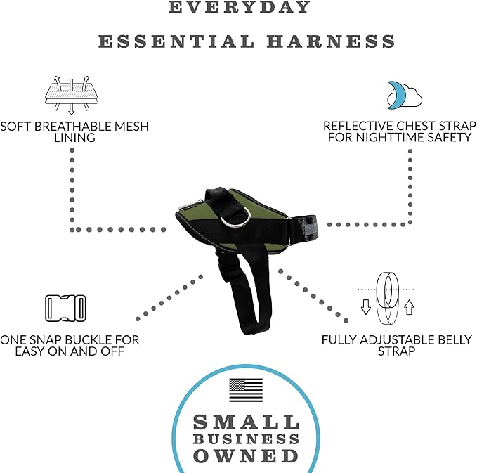 ShawnCo Essential Dog Harness, No-Pull Pet Vest with 3 Leash Clips, No Choke, Reflective, Adjustable and Padded, for Easy Walking and Training for Small, Medium and Large Dogs (Olive Green, L) SHAWNCO