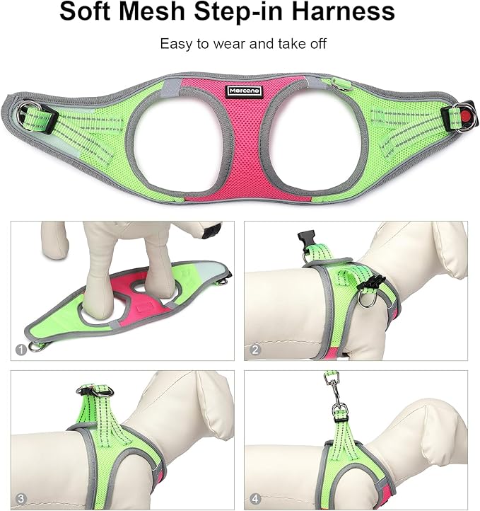 Mercano Soft Mesh Dog Harness and Leash Set, No-Chock Step-in Reflective Breathable Lightweight Easy Walk Escape Proof Vest Harnesses with Safety Buckle for Small Medium Dogs, Cats (XS, Hot Pink) PAWPICO