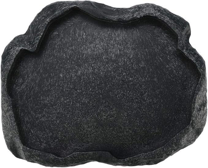 Reptile Bowl, Resin Rock Reptile Food and Water Feeder Pet Aquarium Ornament Terrarium Dish Plate for Tortoise Lizard Iguana(Dark Green S) PAWPICO