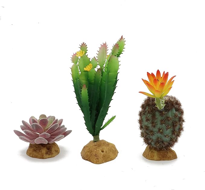 JIHAQUA Reptile Plants Succulent, Artificial Desert Rain Forests Plants for Lizard Bearded Dragon Chameleon Gecko Snake Amphibian Terrarium Decor (Set 3) JIHAQUA