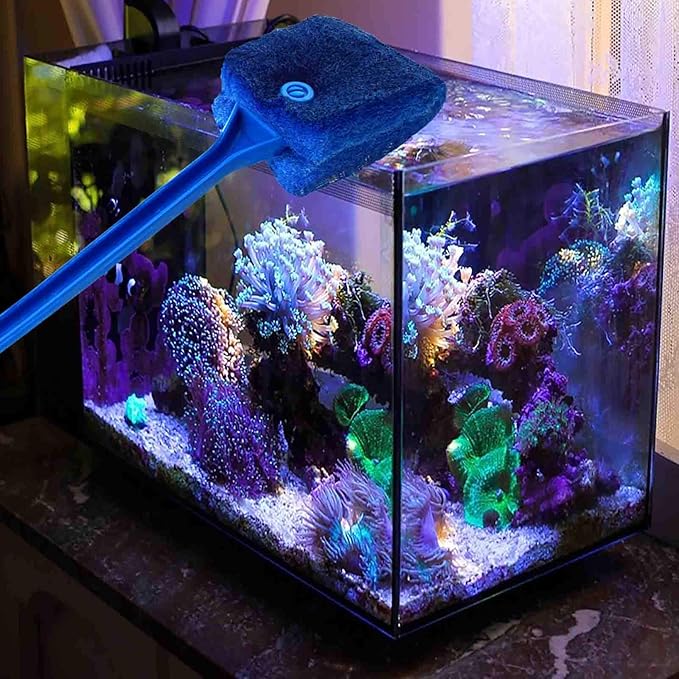 3 PCS Double-Sided Aquarium Fish Tank Algae Cleaning Brush with Non-Slip Handle, Sponge Scrubber Cleaner for Glass Aquariums and Home Kitchen AOODOOM