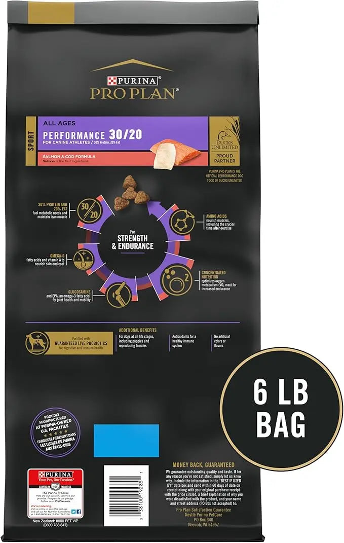 Purina pro plan Sport Performance 30/20 Salmon & Cod Formula Dry Dog Food - 6 lb. Bag - PAWPICO