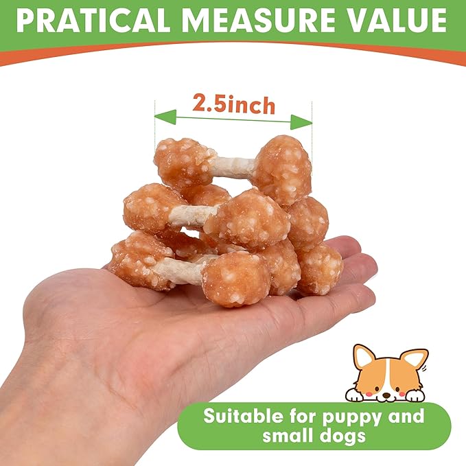 MON2SUN Dog Treats, 16oz Mini Rawhide Dog Chews, Chicken Dumbbells with Rice for Small Dogs & Toy Breed, Crunchy and Healthy (2.5 Inch 30 Count) - PAWPICO