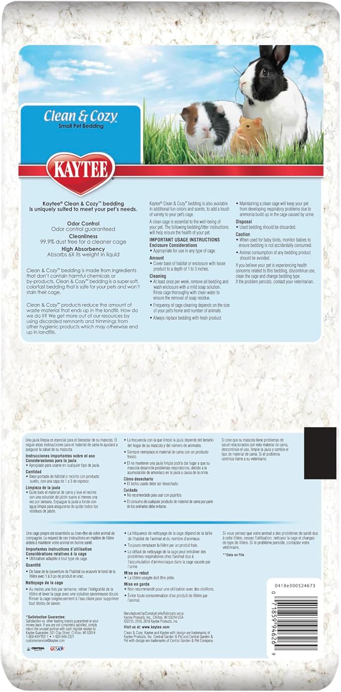 Kaytee Clean & Cozy White Small Animal Pet Bedding For Pet Guinea Pigs, Rabbits, Hamsters, Gerbils, and Chinchillas, 24.6 Liters Kaytee