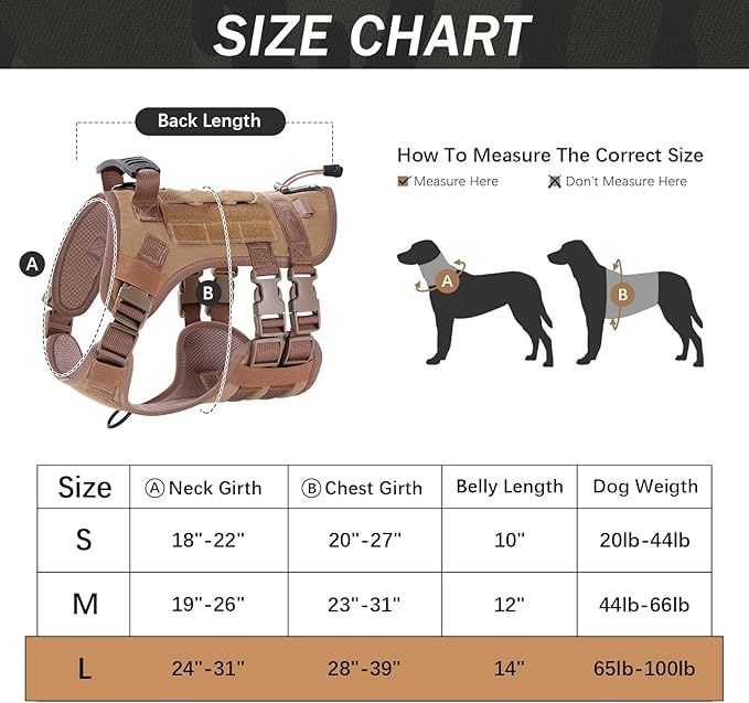 No Pull Tactical Dog Harness for Large Dogs, Escape Proof Molle Dog Vest Harness and Leash Set, Adjustable Military Service Dog Harness with Handle for Medium Large Dogs(Brown,Large) Yungaspy