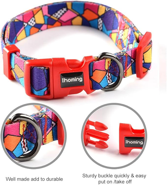 Ihoming Dog Collar and Leash Set for Daily Outdoor Walking Running Training, Geometric Design for Large Boys Girls Dogs Cats Pets, L-Up to 80LBS Ihoming