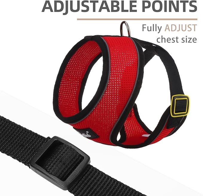 PUPTECK Soft Mesh Dog Harness and Leash Set Pet Puppy Cat Comfort Padded Vest No Pull Harnesses, Solid Red, M PUPTECK