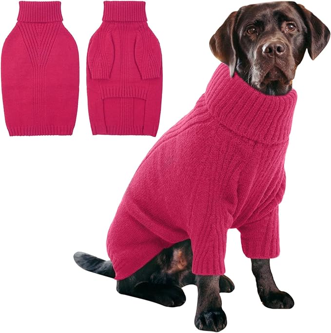 IECOii XL Dog Sweater,Fall Doggy Clothes for Extra Large Dogs Girl Boy,Warm Pullover Xmas Doggie Costume Clothes,Solid Color Pet Winter Apparel for Pitbull,Labrador Retriever(Rose red,XLarge) - PAWPICO