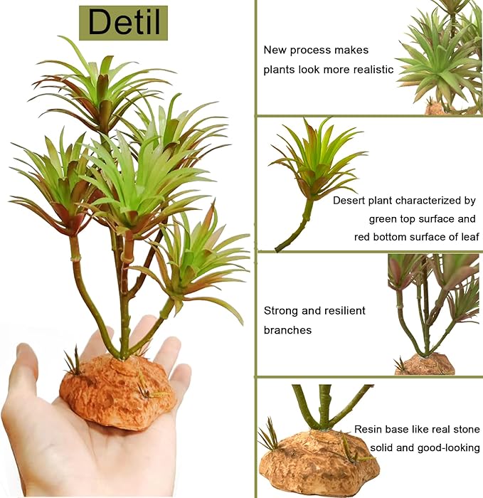 Woyrise Reptile Artificial Plants Terrarium Decor, Fake Desert Plants Bearded Dragon Tank Decorations Accessories fit Crested Gecko Leopard Lizard Chameleon Ball Python Snake Frog - Tillandsia Woyrise