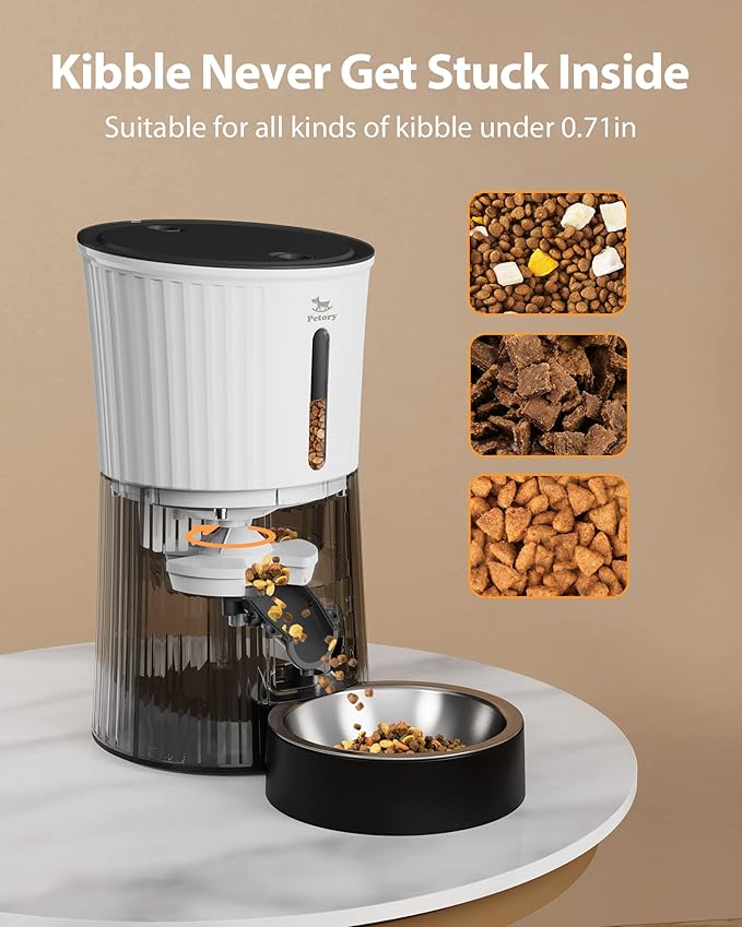 Petory Automatic Cat Feeders - 4L Timed Cat Feeders for Dry Food Built-in Battery up to 6 Meals with Desiccant Bag Support Dual Power 10S Recorder - PAWPICO