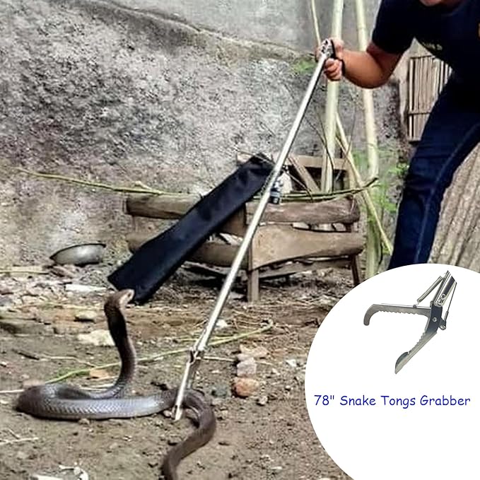 78 Inch Snake Grabber Tool, Snake Tongs, Snake Catcher Wide Jaw Handling Tool, Snake Grabber Tool Heavy Duty, Snake Grabber Tool for Rattlesnake, Extra Long Snake Tongs, Snake Tong, 5 Years Warranty PAWPICO