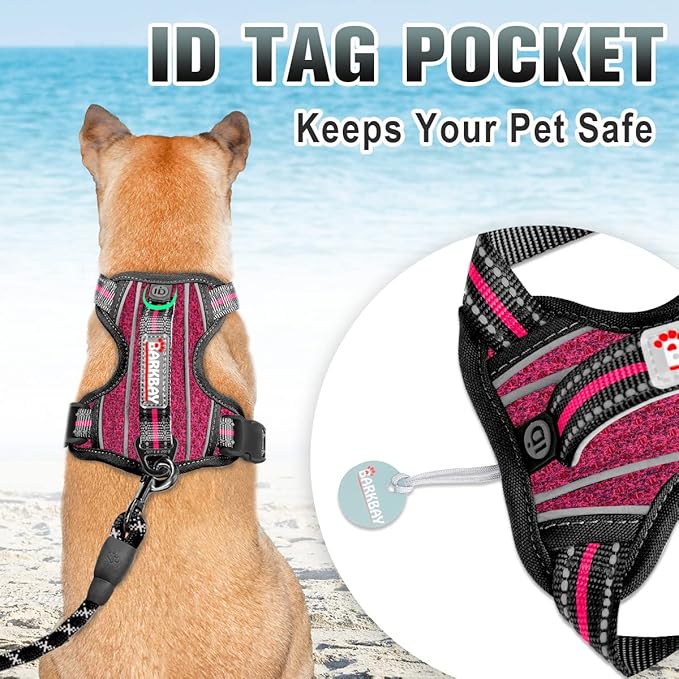 BARKBAY No Pull Dog Harness Large Reflective Dog Harness with Front Clip and Easy Control Handle for Walking Training Running with ID tag Pocket(Pink/Black,M) BARKBAY