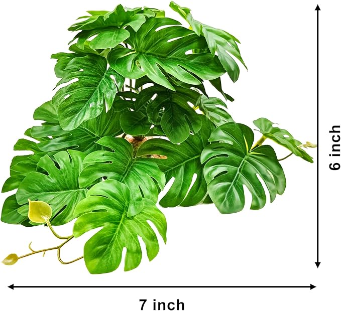 Woyrise Reptile Artificial Plants for Terrarium, Amphibian Habitat Decor Plant, Bearded Dragon Tank Decorations fit Gecko Lizard Chameleon Ball Python Snake Frog - Monstera Bush Woyrise