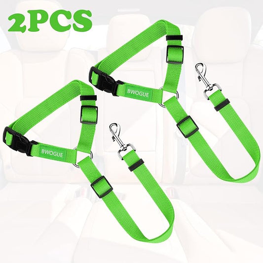 BWOGUE 2 Packs Dog Cat Safety Seat Belt Strap Car Headrest Restraint Adjustable Nylon Fabric Dog Restraints Vehicle Seatbelts Harness Green BWOGUEPetHome