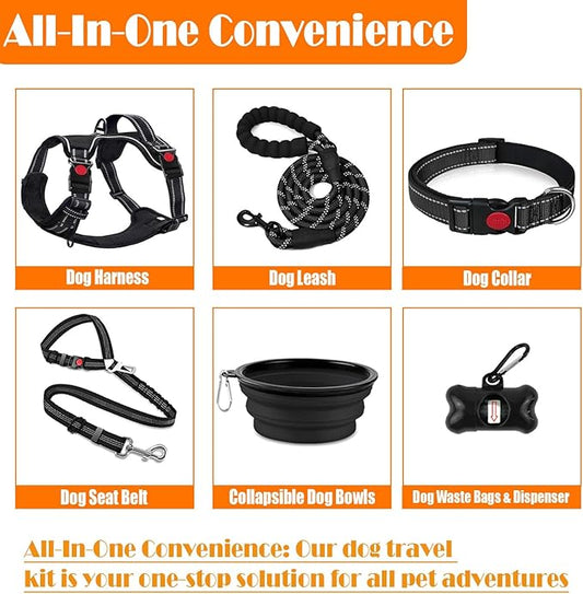 No Pull Dog Harness, Collar & Leash Set | Includes Dog Seat Belt, Collapsible Bowls & Poop Bag Dispenser. Ideal for Training, Walking, Hiking. Fits Small to Large Dogs(Black-S) Lovebegetslove