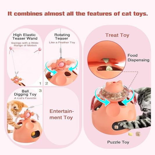 4 in 1 Cat Puzzle Toy for Indoor Cats, Cat Treat Puzzle, Modular Design with Cat Puzzle Feeder, Ambush Wand Dancer, Hide Rolling Ball Maze,Spinning Ball, Cat Enrichment Toys for Indoor Cats - PAWPICO