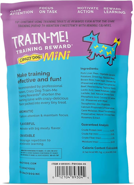 Crazy Dog Mini Train-Me! Training Treats 4 oz. Pouch, Beef Flavor, with 200 Treats per Bag, Recommended by Dog Trainers - PAWPICO