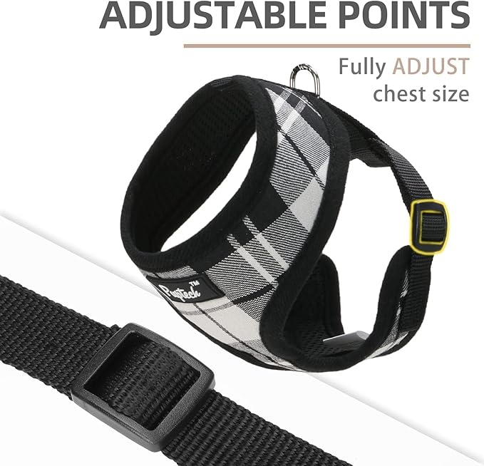 PUPTECK Soft Mesh Dog Harness and Leash Set Pet Puppy Cat Comfort Padded Vest No Pull Harnesses, Black&White, S PUPTECK