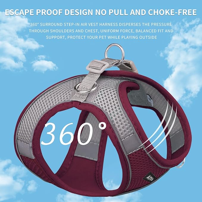 AIITLE Dog Harness, Spring No-Pull Cat Harness with a Leash, Adjustable Reflective Dog Vest, Cat Harness Escape Proof, Outdoor Walking, Camping for Extra Small Dogs and House Cats Burgundy XXXS AIITLE-FORPETSBETTERLIFE