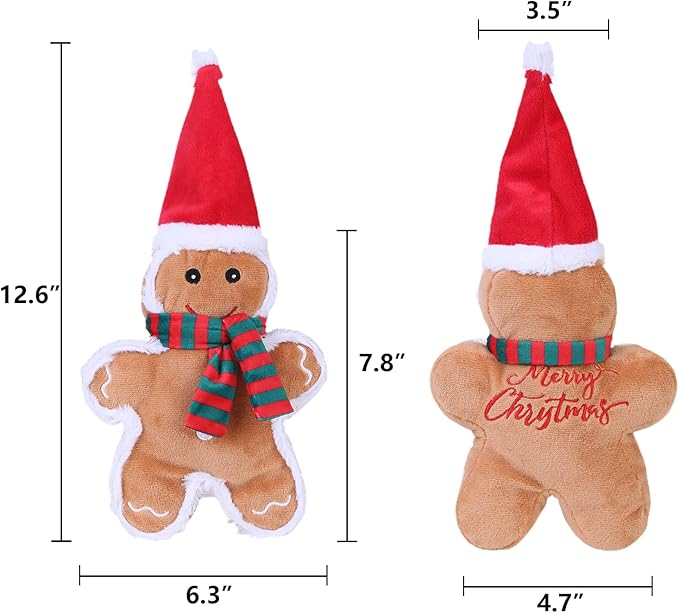 DODODOLA Dog Toys Squeaky Dog Toys with Crinkle Paper Cute Stuffed Gingerbread Man Durable Dog Plush Toys for Large Breed Dog Chew Toys for Small, Medium, Large Dogs (Gingerbread Man) - PAWPICO