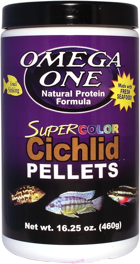 Omega One Super Color Sinking Cichlid Pellets, 2mm Small Pellets, 16.25 oz OmegaOne