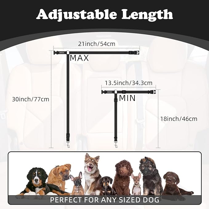 BWOGUE 2 Packs Dog Cat Safety Seat Belt Strap Car Headrest Restraint Adjustable Nylon Fabric Dog Restraints Vehicle Seatbelts Harness BWOGUEPetHome