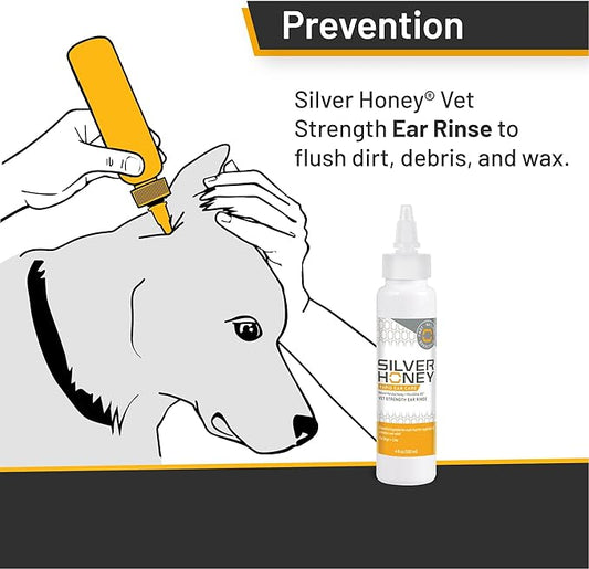 Absorbine Silver Honey Rapid Ear Care Vet Strength Ear Rinse, 4oz, Manuka Honey & MicroSilver BG, Safe for Dogs & Cats Absorbine