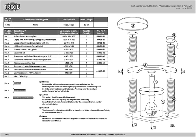 TRIXIE Nayra Cat Scratching Post 32.7 Inch - with Jute-Wrapped Post and Large Condo & Dangling Cat Toy - in Greige-Brown - PAWPICO
