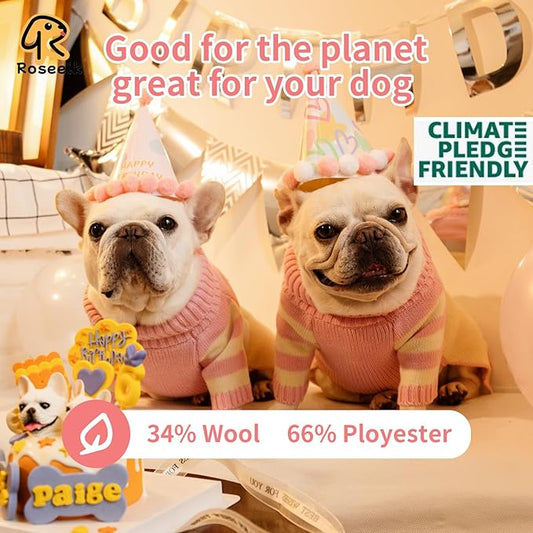 Dog Sweater for Small Size Dog - Puppy Gift Medium Warm Clothes in Winter, Turtleneck Pullover Design for Boy Girl Pet, Doggies, Cat, Kitten Weiner Pug Bulldog Beagles (S, Pink, Beige) - PAWPICO