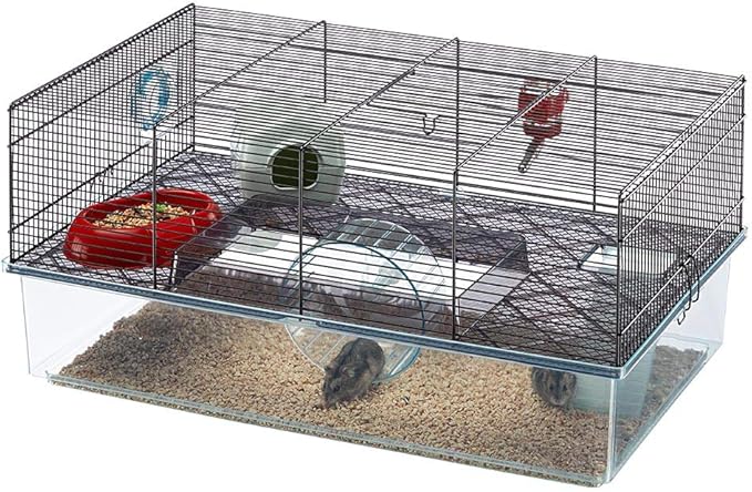 Ferplast Favola Hamster Cage Includes Free Water Bottle, Exercise Wheel, Food Dish & Hamster Hide-Out Large Hamster Cage Measures 23.6L x 14.4W x 11.8H-Inches Ferplast