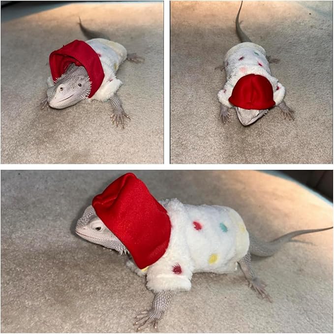 Lizard Clothes for Bearded Dragons Handmade Cloth Material Hoodies Sweater Coat Reptile Apparel Costume Skin Protection Photo Party for Lizard Bearded Dragon Crested Gecko Chameleon (White) KUNBIUH