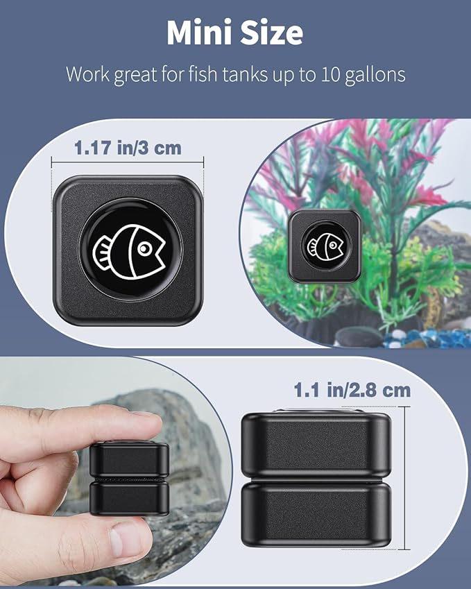 Pawfly Aquarium Magnetic Brush Fish Tank Cleaner 1 Inch Mini Stain Scrubber Pads Aquarium Cleaning Tool for 1/5 Inch Thick Fish Tank up to 10 Gallons (Non-Floatable) Pawfly