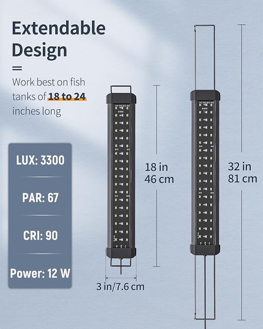 Pawfly 14W Aquarium LED Light for 18 to 24 Inch Fish Tanks Extendable Fish Tank Light with Full Spectrum Brilliant White Blue Red Lights with Daytime & Night Modes and Adjustable Brightness Pawfly