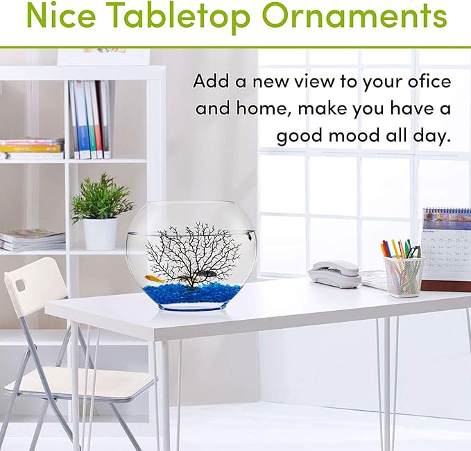 hygger Mini Glass Oblate Fish Bowl Kit, Small Fish Tank Comes with Blue Aquarium Decor Stones and Plastic Fan Branch Tree Ornament hygger