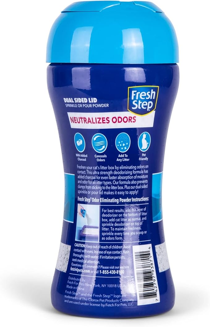 Fresh Step Litter Box Charcoal Odor Eliminating Powder, Sifting/Pour Cap Unscented | Cat Litter Box Deodorizer Powder | Combats Odors and Neutralizes Smells to Keep Your Home Clean, 15 Ounces - 6 Pack - PAWPICO