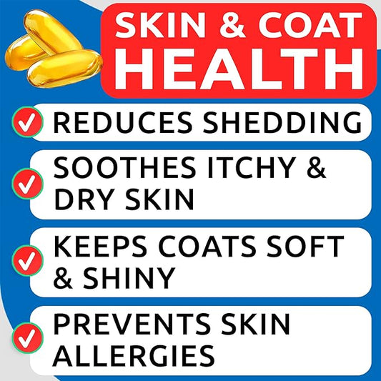 BARK&SPARK Omega 3 for Dogs - 180 Fish Oil Softgels for Dog Shedding, Skin Allergy, Itch Relief, Hot Spots Treatment - Joint Health - Skin and Coat Supplement - EPA & DHA Fatty Acids - Salmon Oil BARKSPARK