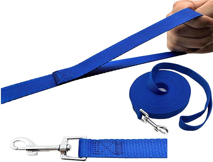 15ft 20ft 30ft 40ft 50ft Long Dog/Puppy Lead Obedience Recall Training Dog Leashes for Small Medium Dogs Camping, Training, Play, or Backyard (Blue, 1" x 15FT) PETGOGO