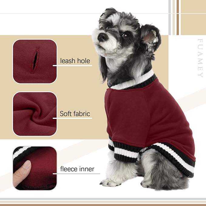 FUAMEY Dog Pullover Sweatshirt,Dog Winter Sweaters Warm Dog Clothes Dog Vest Thick Puppy Pullover Soft Pet Fleece Sweater Cute Doggie Boy Girl Outfit for Small Medium Dogs Wine-red XL - PAWPICO