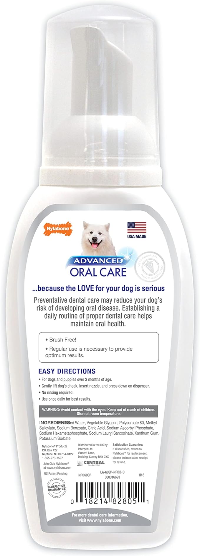 Nylabone Advanced Oral Care Foaming Dog Tartar Remover - Dog Breath Freshener & Teeth-Cleaning Foam (4 oz.) Nylabone