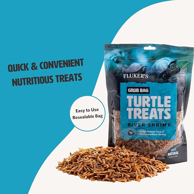 Fluker's Grub Bag Turtle Treats, High Protein Freeze Dried River Shrimp, For Aquatic Turtles, Amphibians, and Reptiles, 12 oz Flukers