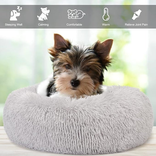 Extra Small Dog Bed Cute Grey Dog Bed Washable 19 inches Donut Fluffy Small Pet Beds,Calming Anti Anxiety Round Fits up to 10 lbs Soft Warm Pets Beds for Puppy Dogs Indoor - PAWPICO