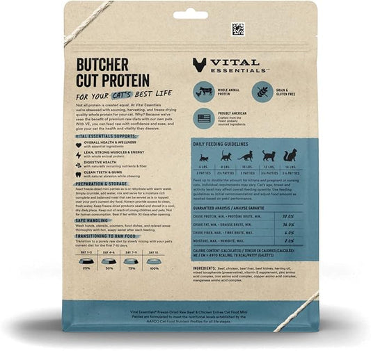 Vital Essentials Freeze Dried Raw Cat Food, Beef & Chicken Mini Patties Entree, 8 oz VitalEssentials
