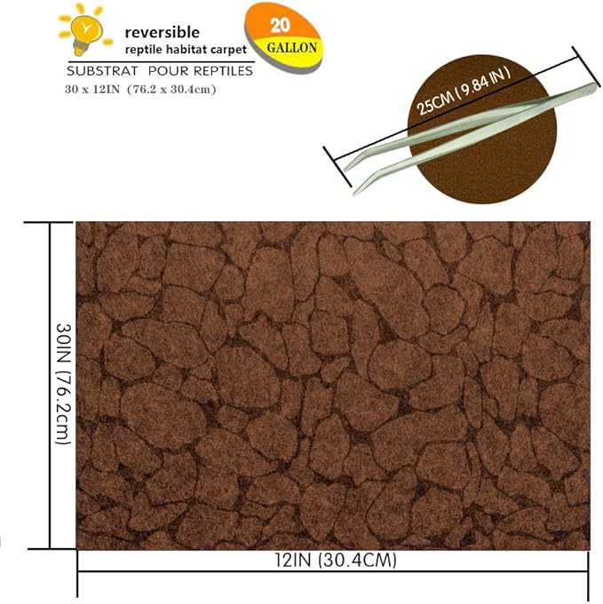2PCS Reptile Carpet 20 Gallon, Pet Terrarium Liner, Reptiles Cage Mat/Substrate for Snakes, Chameleons, Geckos and Kitchen Use with Tweezers Feeding Tongs Printing Desert bestchoiceforyourreptiles