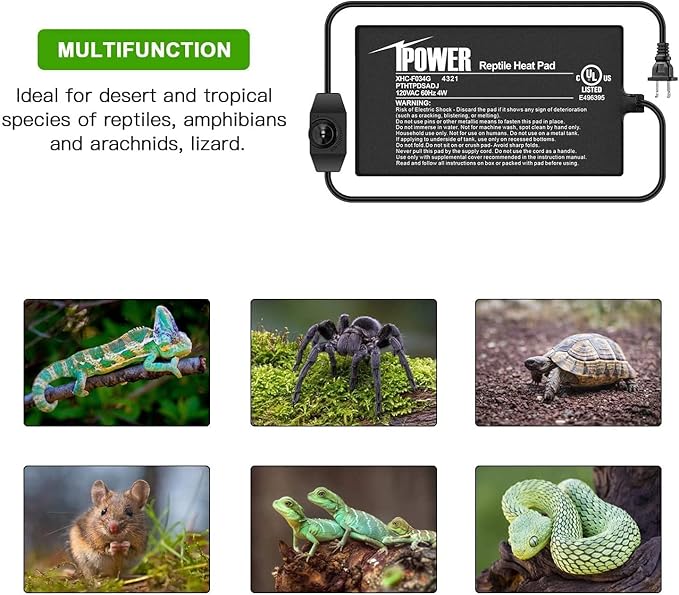 iPower 4 by 7-Inch Reptile Heat Mat with Temperature Adjustable Controller Knob, LCD Digital Aquarium Thermometer, Under Tank Warmer Terrarium Heat Pad for Reptiles and Amphibians iPower