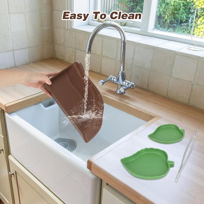 4PCS Tortoise Food Water Bowl with Ramp Leaf Tortoise Feeding Dish Reptile Bathing Pool Reptile Food Water Dish Turtle Habitat Accessories Aquarium Ornament for Gecko, Snake, Turtle, Bearded Dragon RYPET