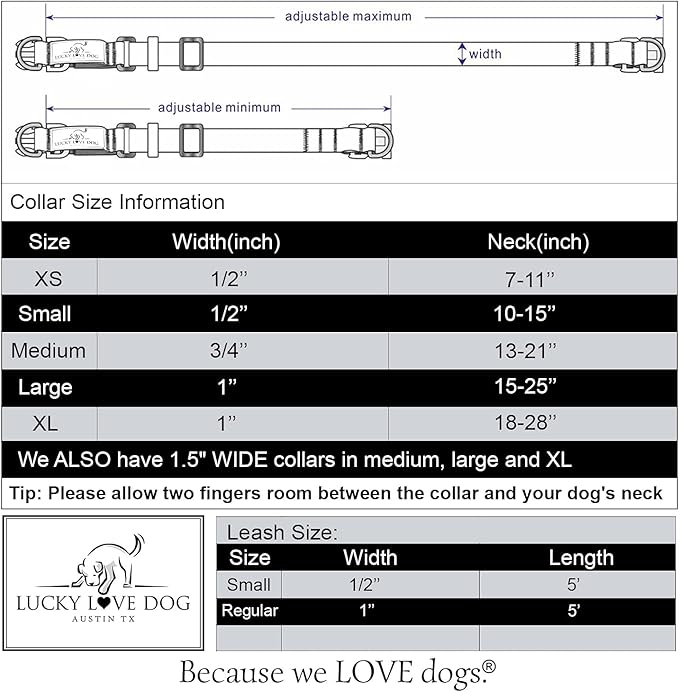 Lucky Love Dog, Summer Stripes Dog Collar and Leash Set, Yellow, Pink, Blue Summer Dog Collar and Leash, Cute Dog Combo Set for Girl Boy Dogs - (Extra Large, Molly Combo) LuckyLoveDog