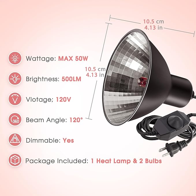 Briignite Reptile Heat Lamp Red, Reptile Night Lamp 50W, G9 Heat Bulb & Dome Reptile Light Fixture, Aluminum Reflector, Dimmable Heat Lamp for Chicken Turtle Snake Gecko Lizard, 1 Pack WelcometoBriigniteenjoyyourshopping