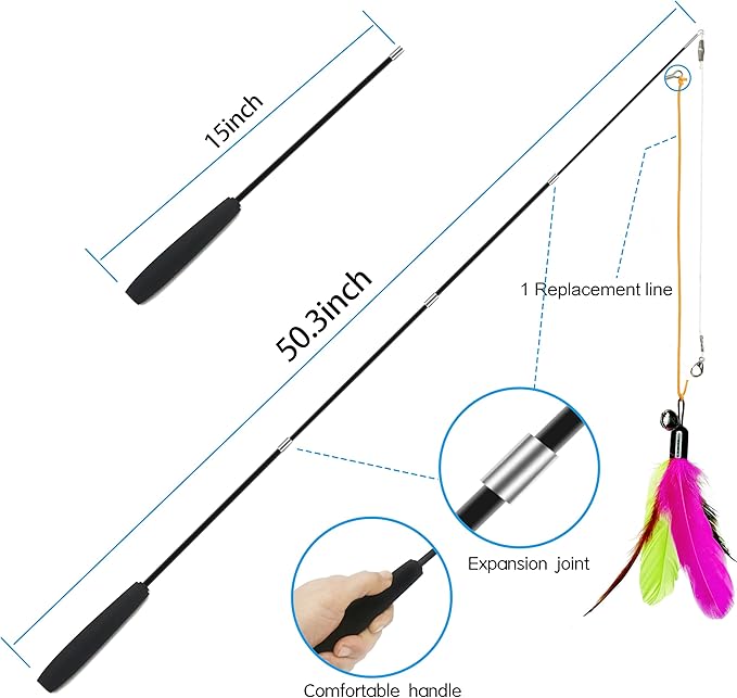 ZPH Cat Toys Interactive for Indoor Cats,2PCS Retractable Cat Wand Toys,9PCS Teaser Toys&1PCS Cat Eyeglasses Cat Toy,Interactive Feather Toy for Teaser Play and Chase Exercise with Kitten - PAWPICO
